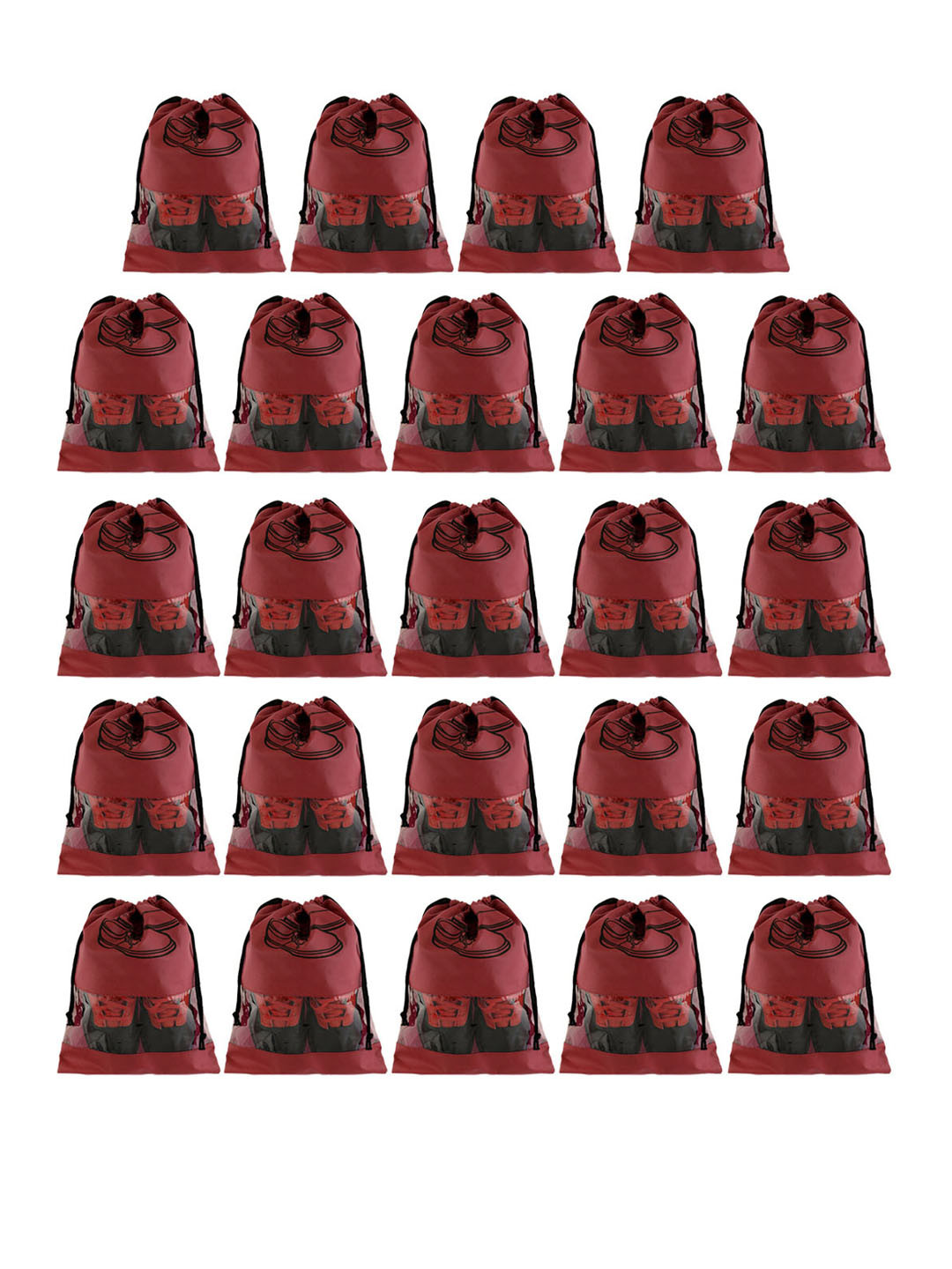 Kuber Industries Set Of 24 Maroon & Black Solid Shoe Bags