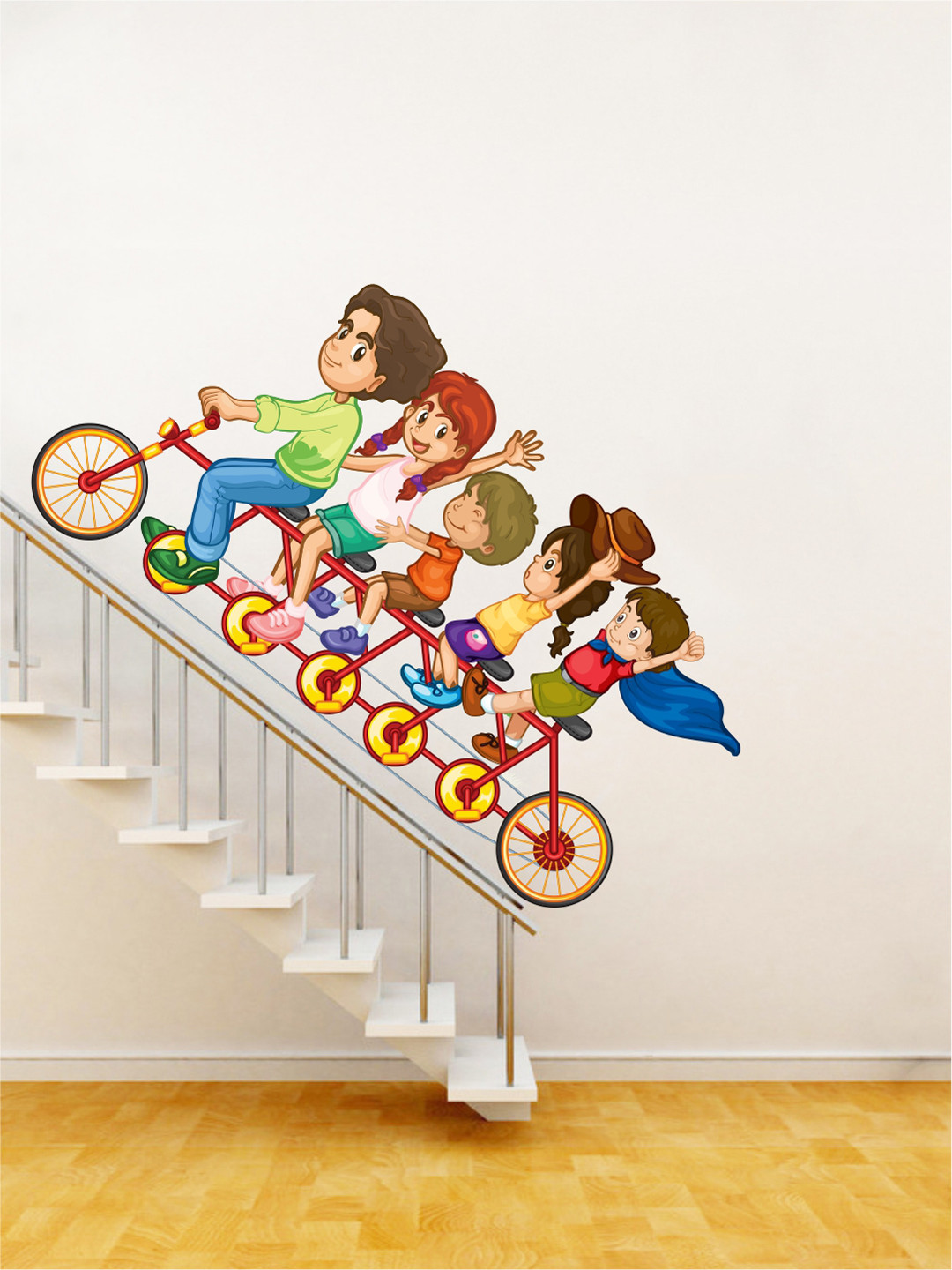 rawpockets Yellow & Green PVC Printed Kids Bicycle Ride Wall Sticker