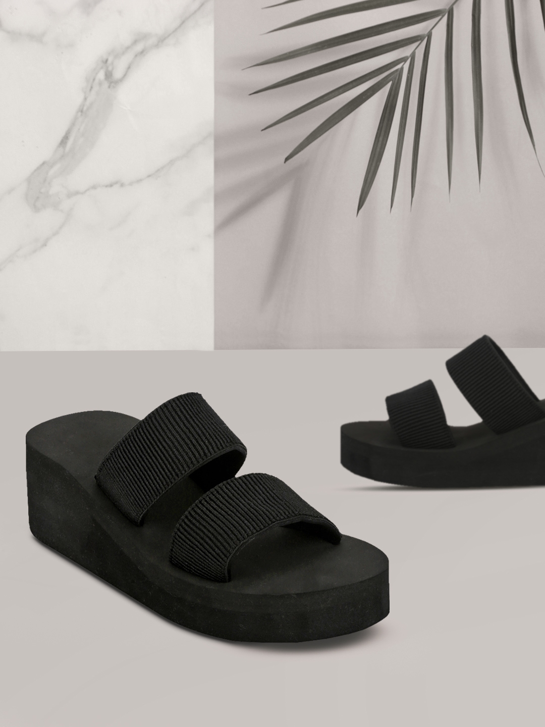 Truffle Collection Women Black Solid Flatform Heels