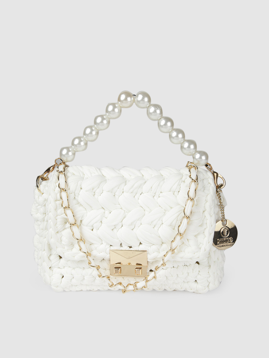 RHHENSO Women White Self Design Satchel