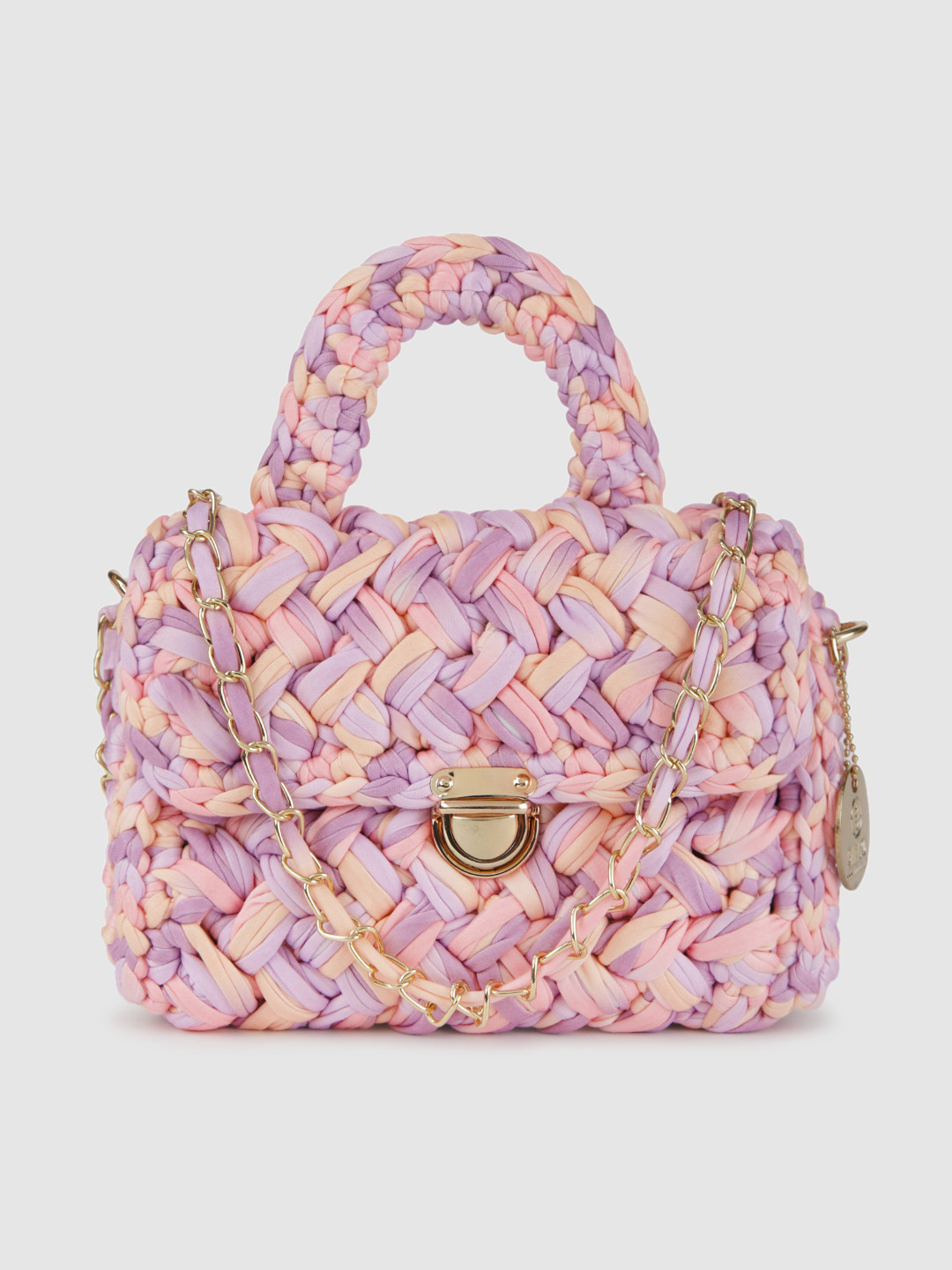 RHHENSO Violet & Peach-Coloured Handwoven Self Design Satchel