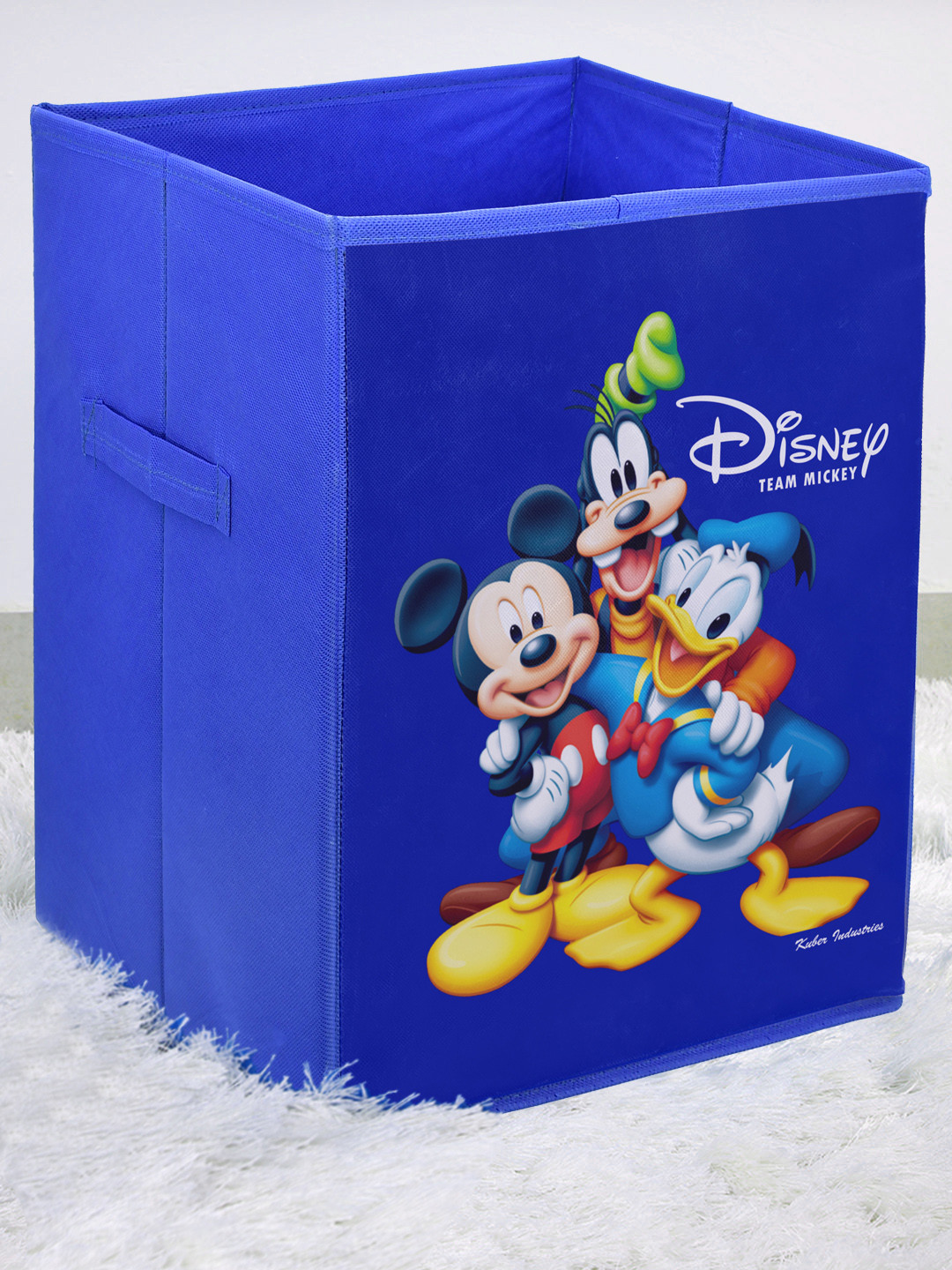 Kuber Industries Blue & Yellow Disney Team Mickey Printed Foldable Cloth Storage Basket