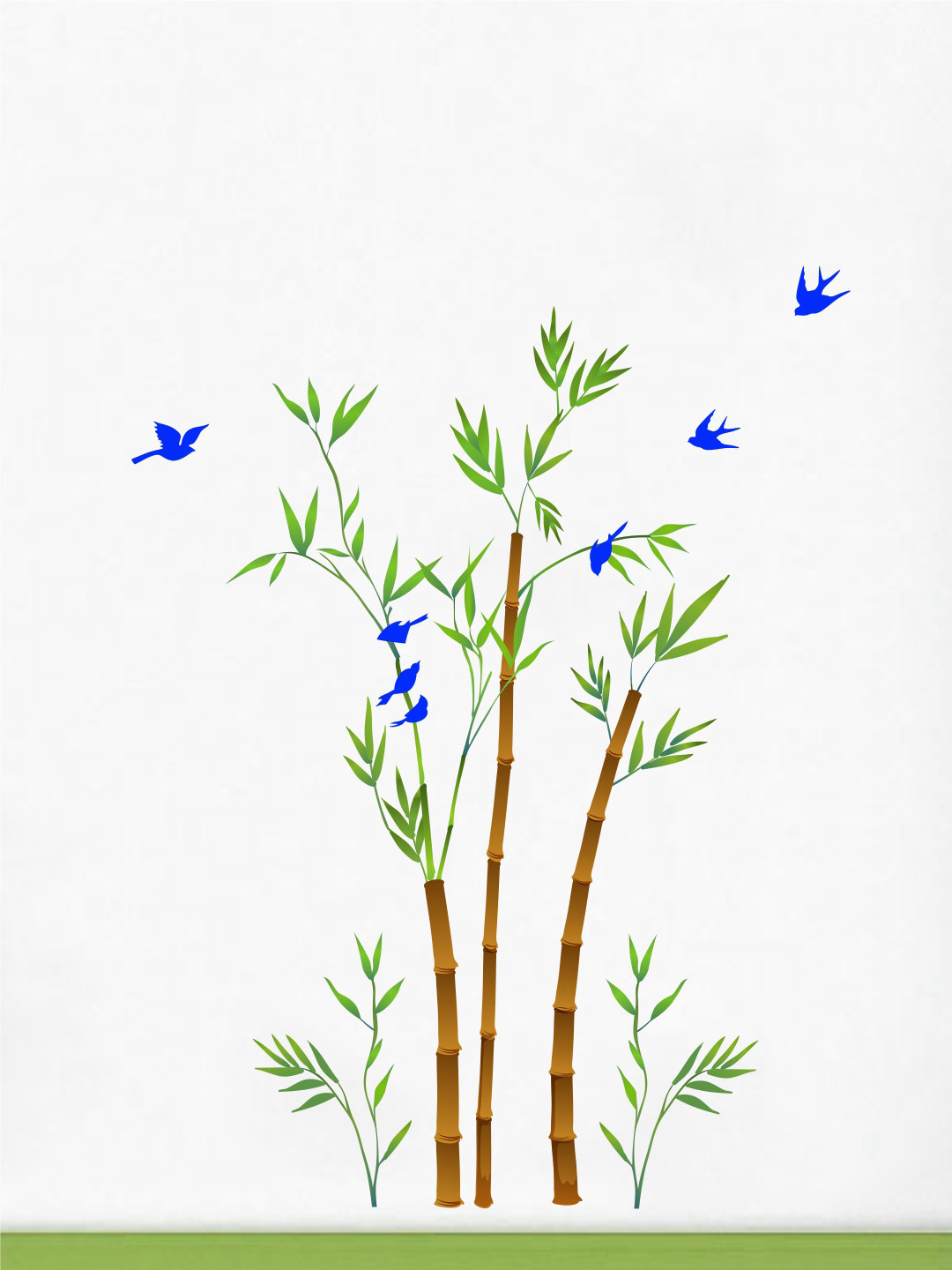 rawpockets Green & Brown Bamboo Trees with Birds Wall Stickers