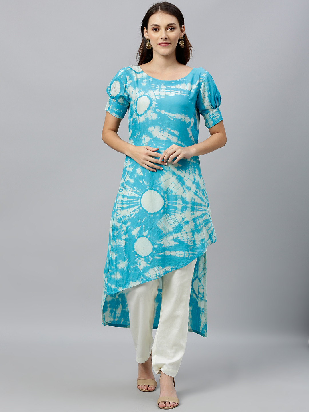 Ethnovog Women Blue  White Dyed Made To Measure Straight Kurta