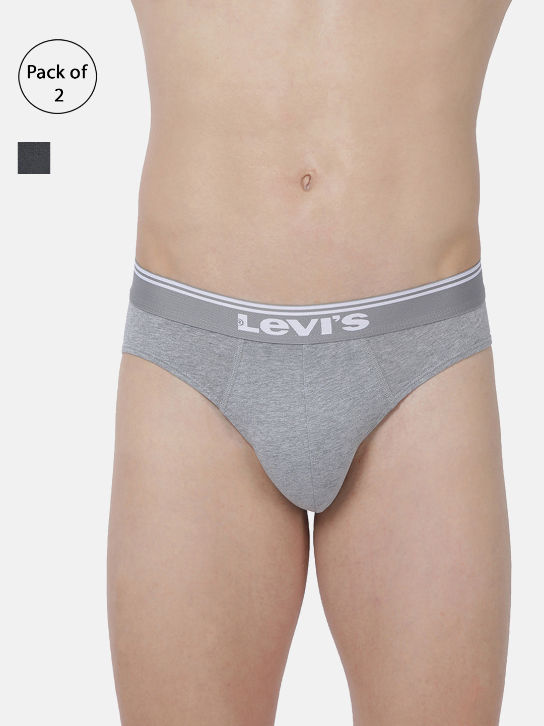 Levis Men Pack of 2 Solid Cotton Ultrasoft Waistband Brief with Smartskin Technology