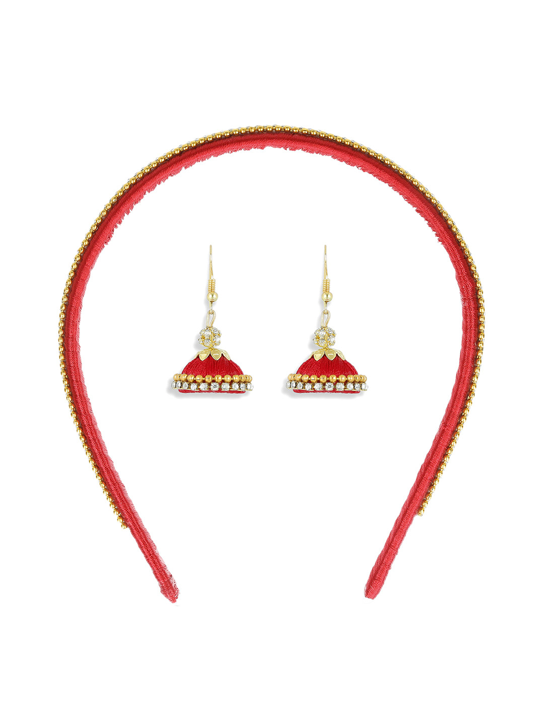 AKSHARA Girls Red Set of 2 Beaded Hair Accessory Set