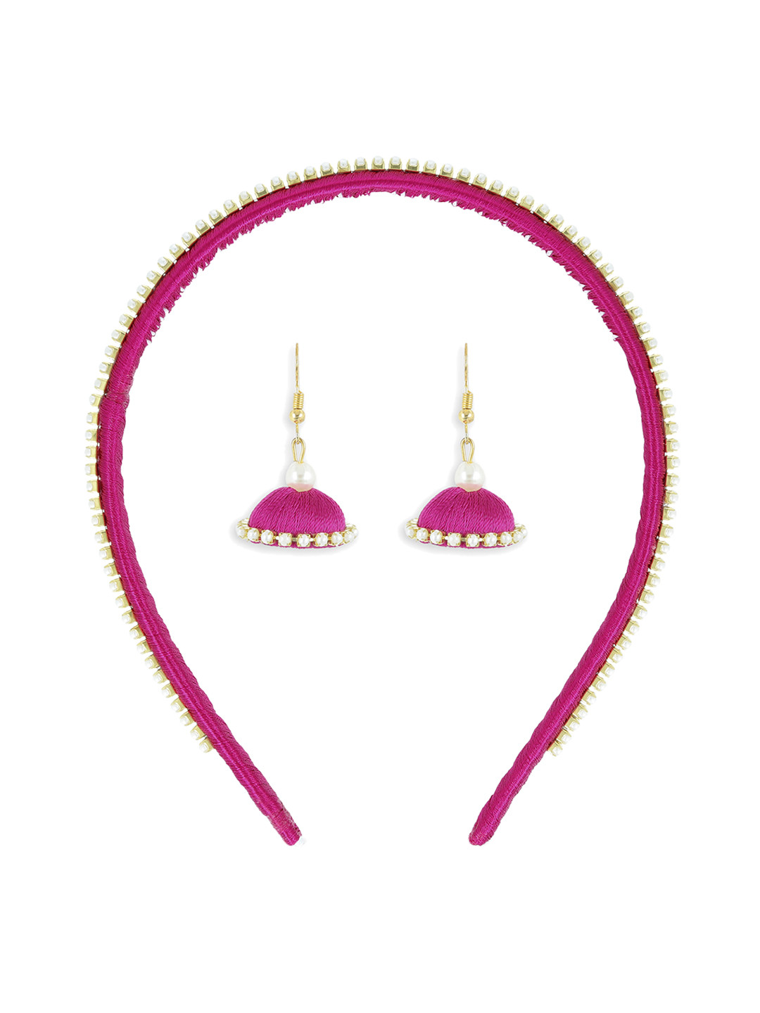 AKSHARA Girls Pink Set of Beaded Hair Band & Pair of Jhumkas
