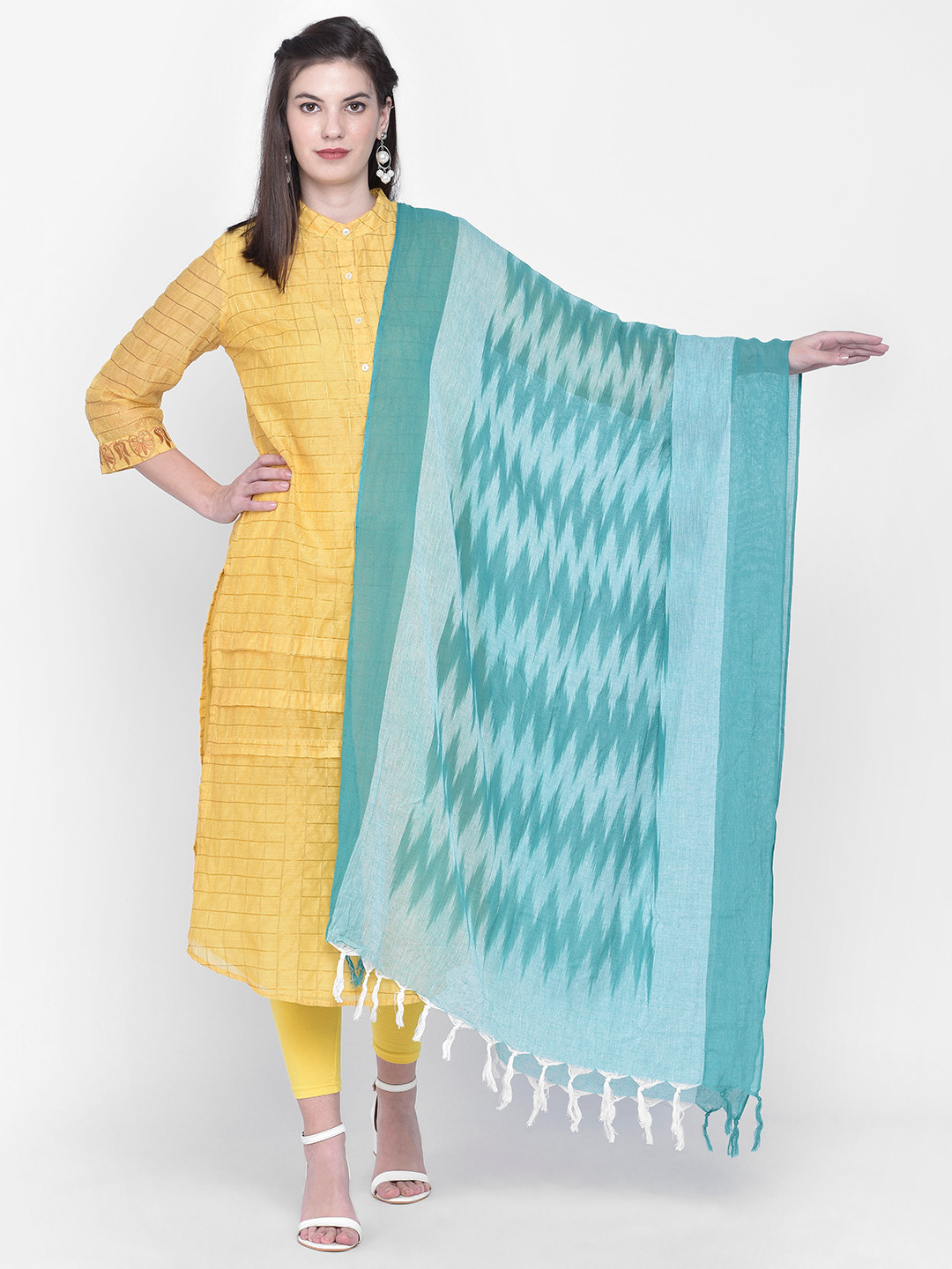 Cotton Dupatta Bazaar Sea Green Ikat Print Cotton Dupatta