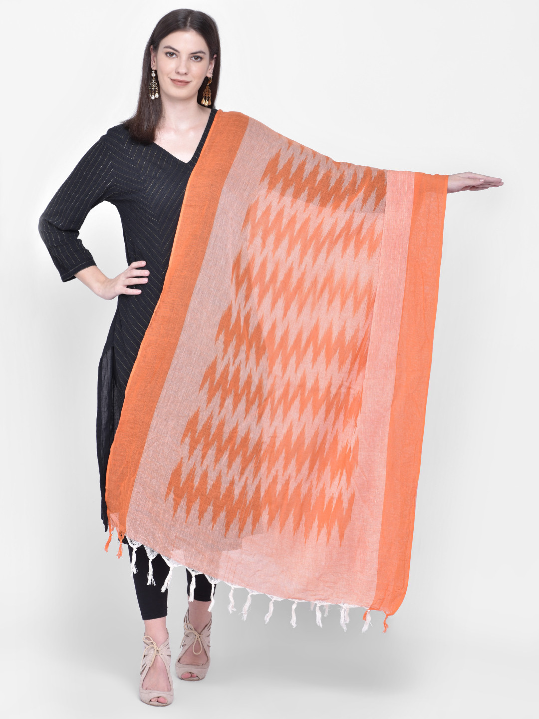 Cotton Dupatta Bazaar Peach-Coloured Ikat Print Cotton Dupatta
