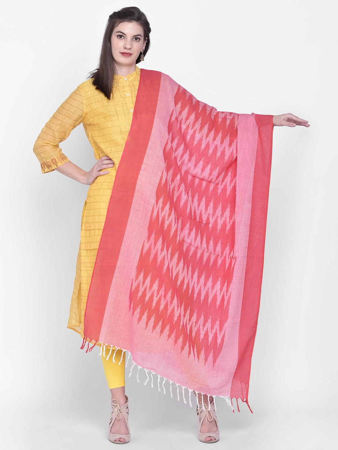 Pure Cotton Dupatta Bazaar Pink Ikat Woven Design Pure Cotton Dupatta