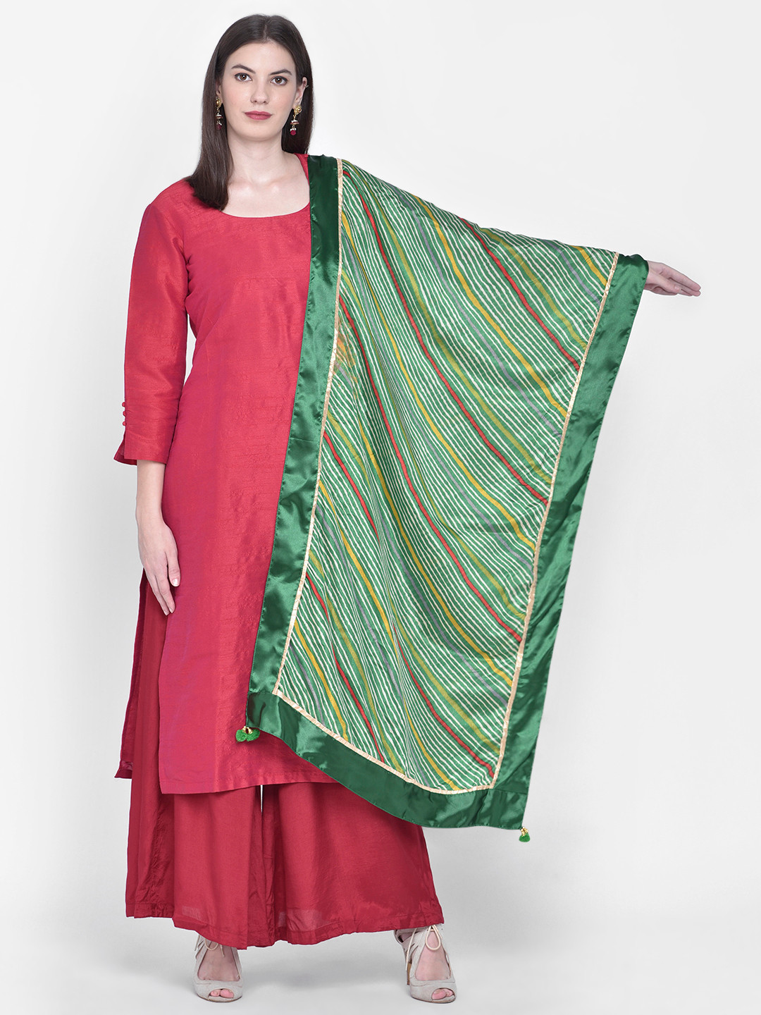Dupatta Bazaar Green & Beige Leheriya Dupatta