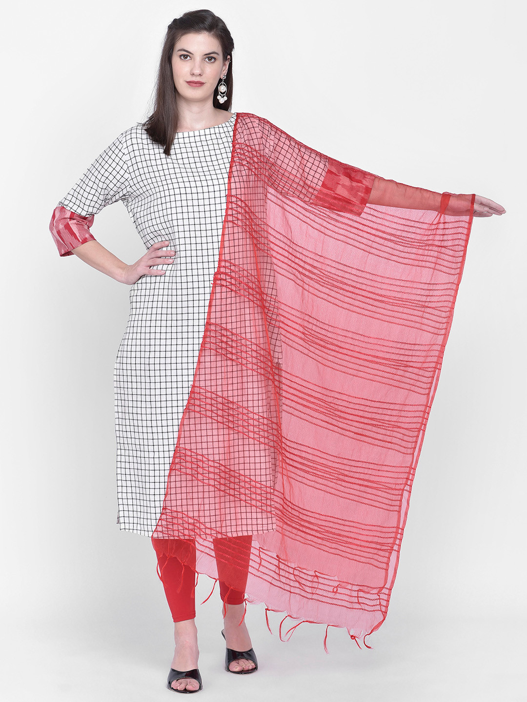 Dupatta Bazaar Women Red Woven Design Dupatta