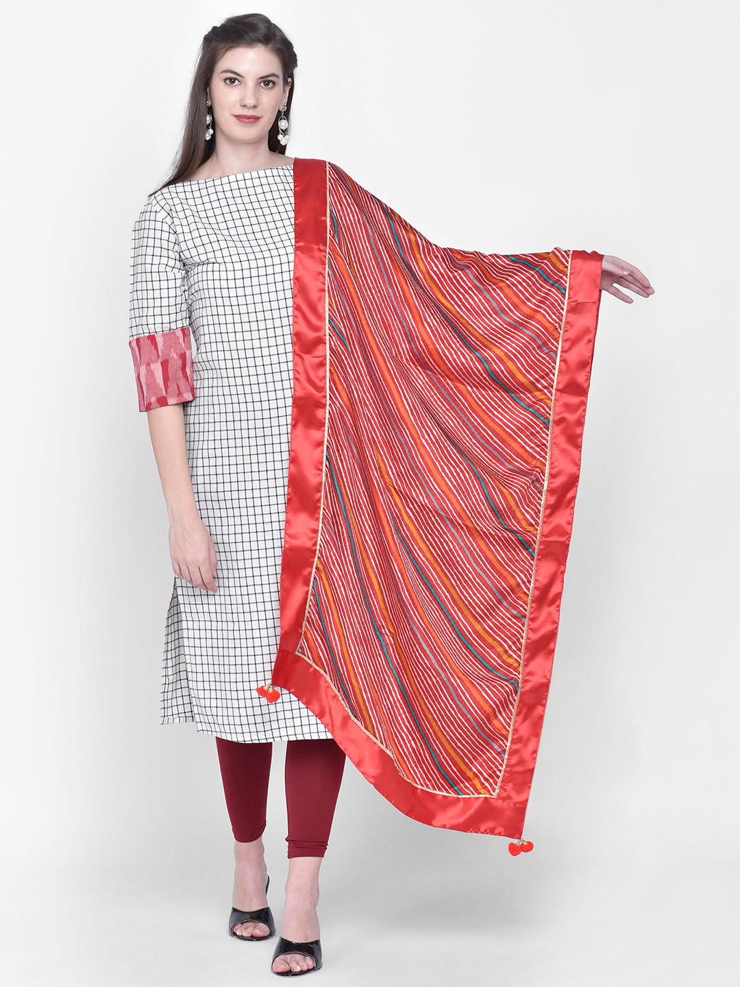 Dupatta Bazaar Red & White Leheriya Dupatta