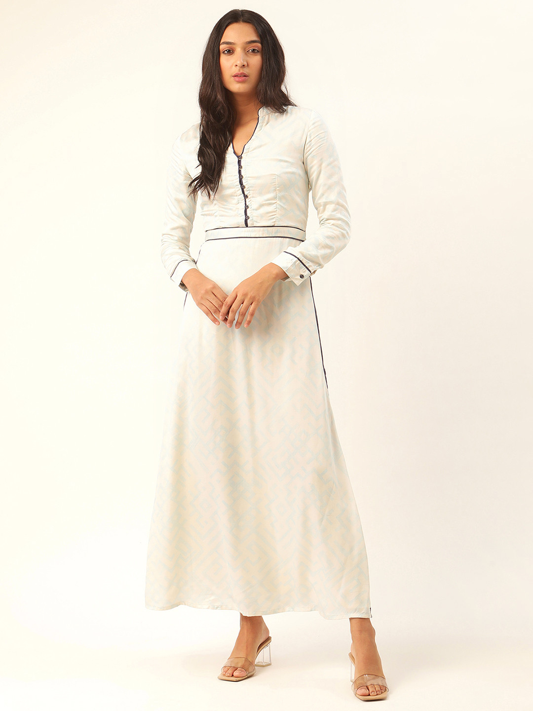 ROOTED Women Off-White Printed Fit and Flare Dress