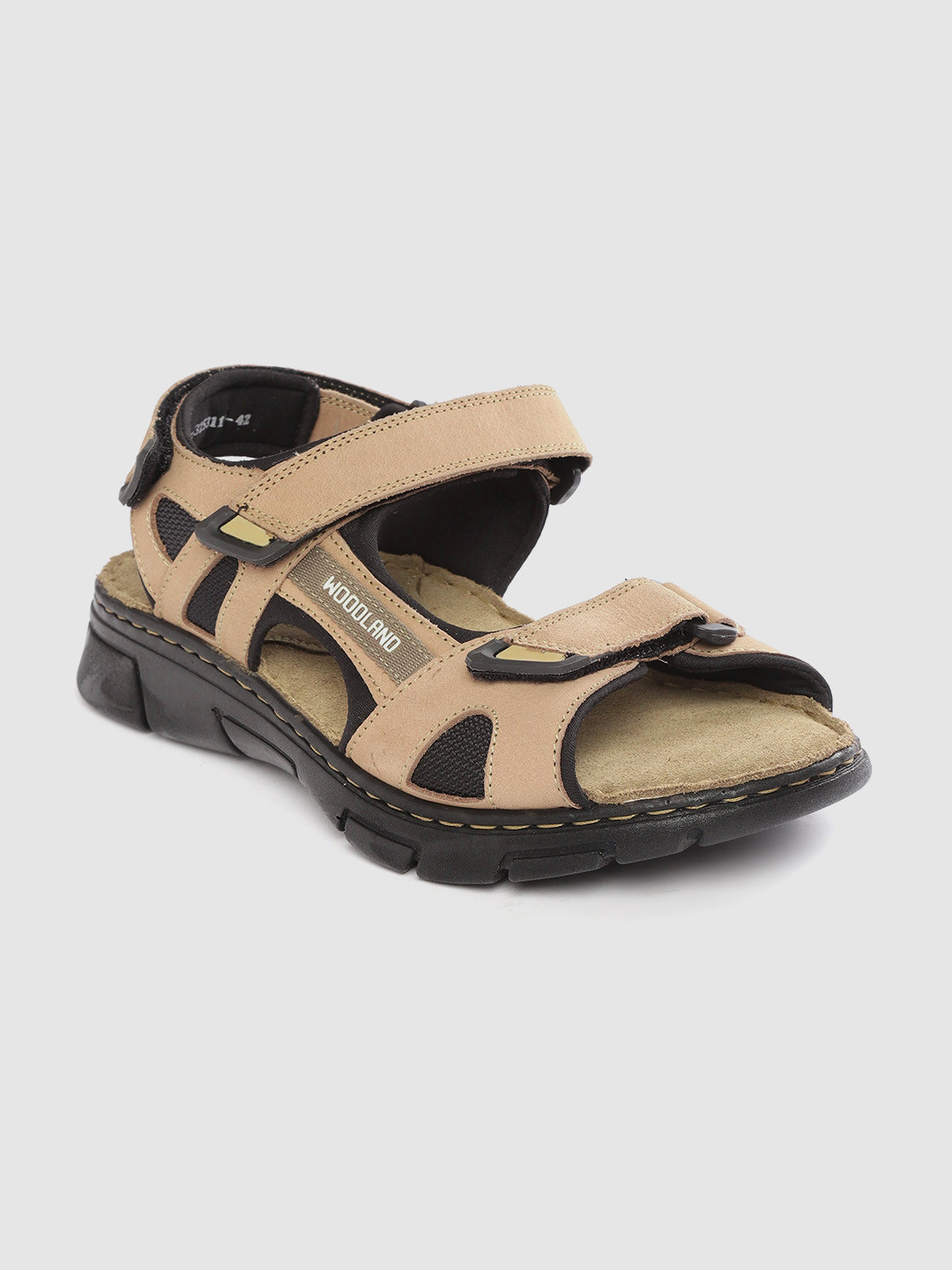 Woodland Men Khaki Solid Leather Comfort Sandals