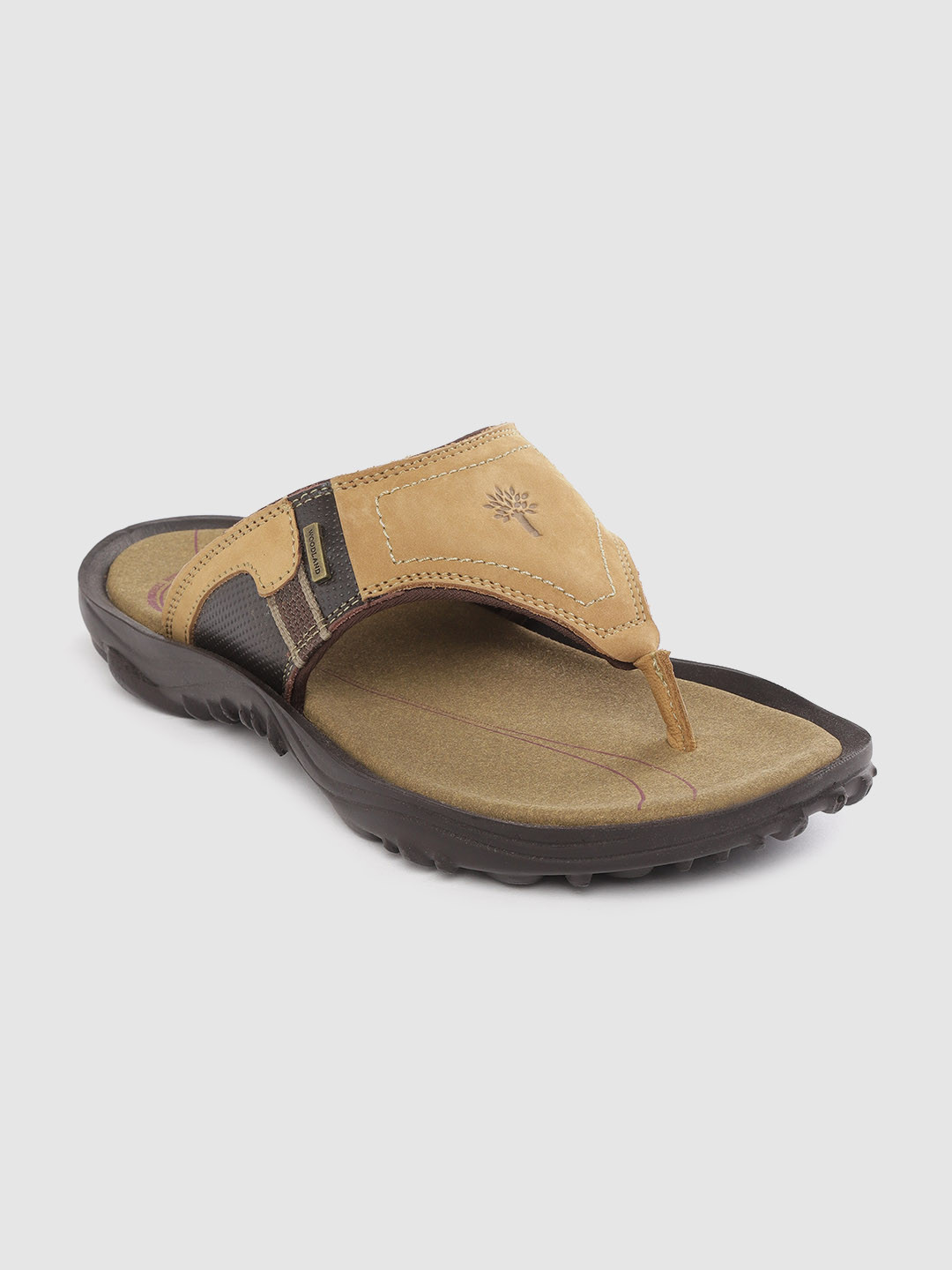 Woodland Men Camel Brown Solid Leather Comfort Sandals