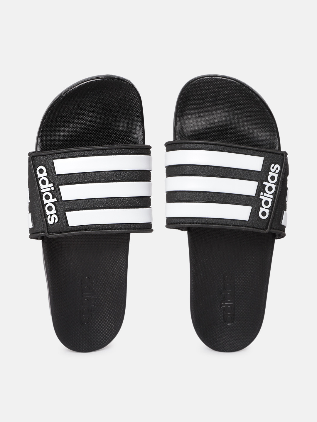 ADIDAS Men Black & White Adilette Comfort Striped Sliders