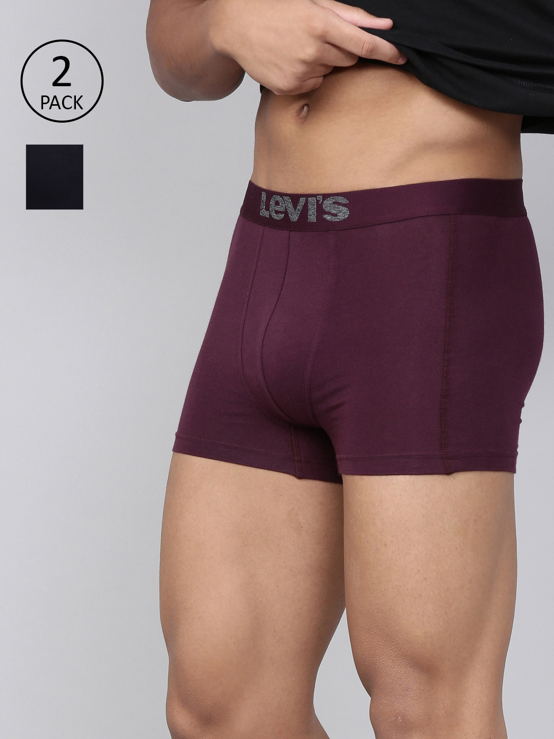 Levis Men Pack of 2 Solid Cotton Stretch Ultrasoft Waistband Shorter Length Trunk