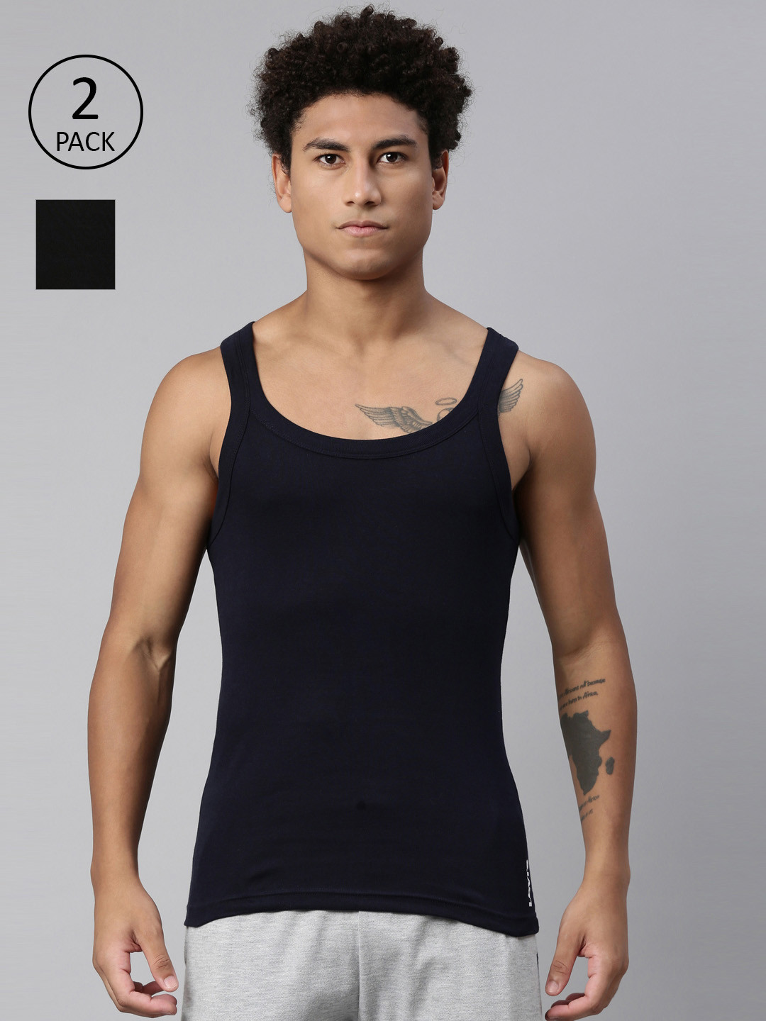 Levis Men Pack of 2 Solid Square Neck Sleeveless Pure Cotton Rib Easy Tuck Sports Vest