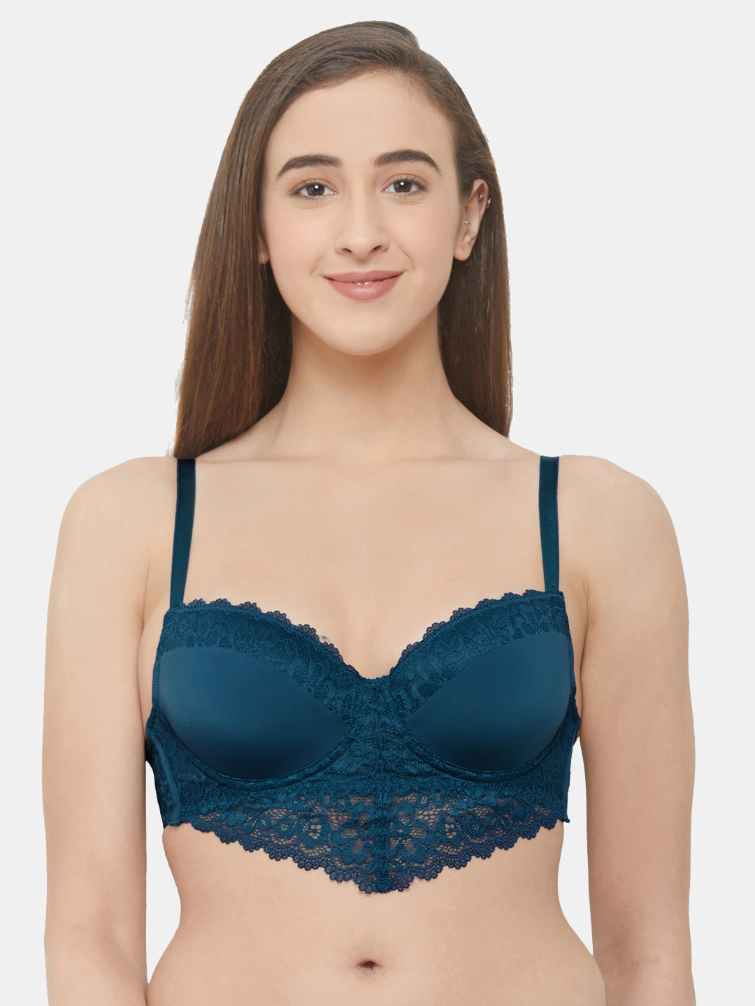 Soie Women Semi/Medium Coverage Padded Wired Demi Cup Lace Bra
