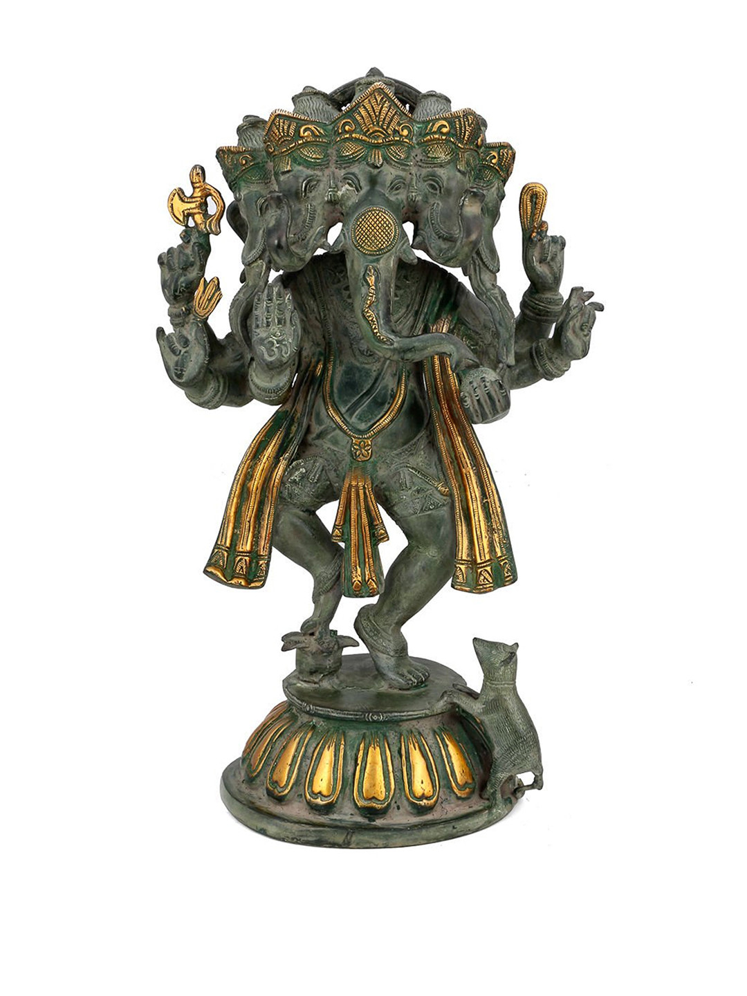 CraftVatika Ganesha Panchmukhi Charcoal Brass Metallic Prayer Room Medium Showpiece - 15 Inches