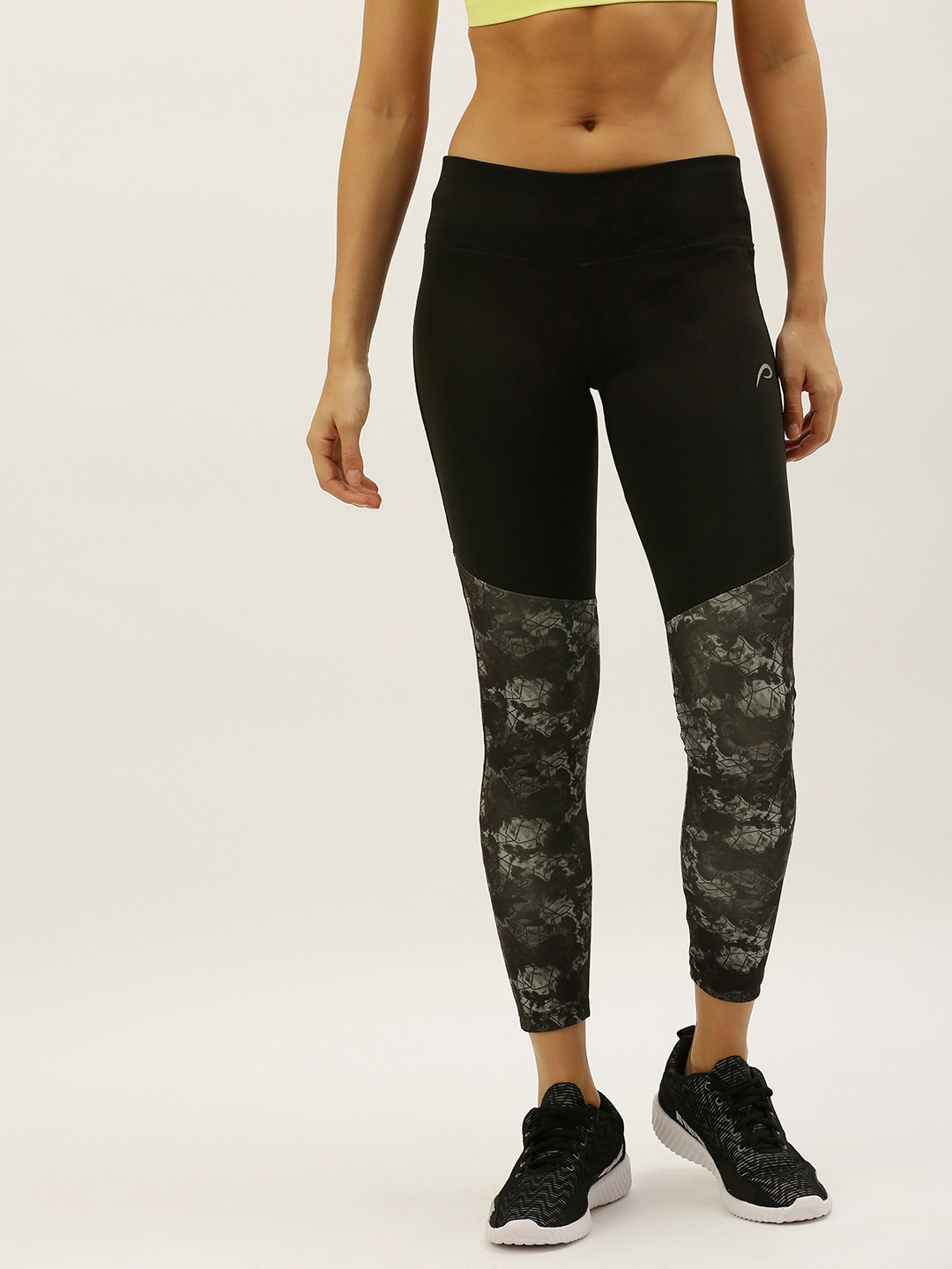 Proline Active Women Black & Grey Performance Fit Colourblocked Cropped Tights
