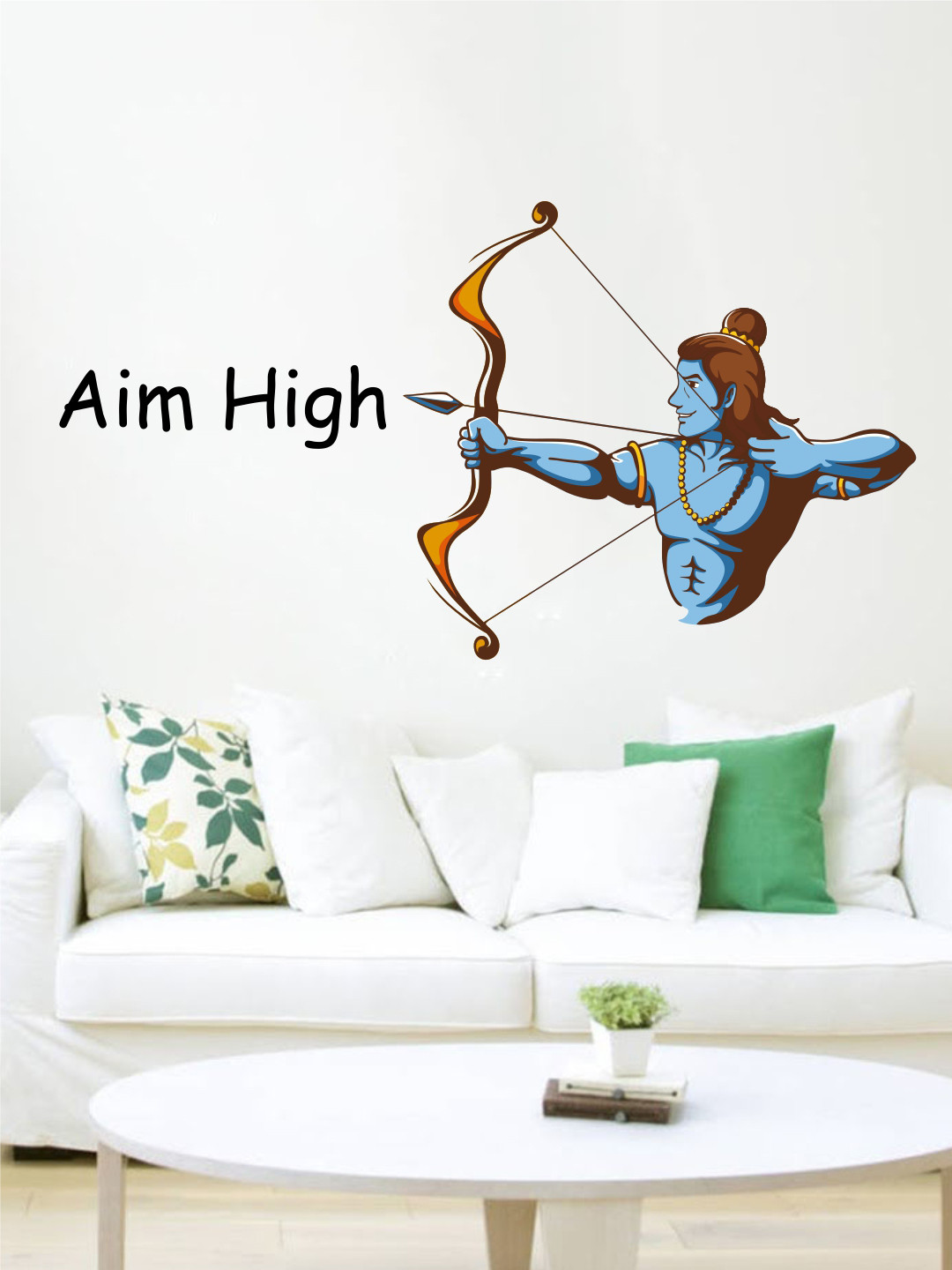 rawpockets Multicoloured Aim High With Lord Ram PVC Vinyl Wall Stickers
