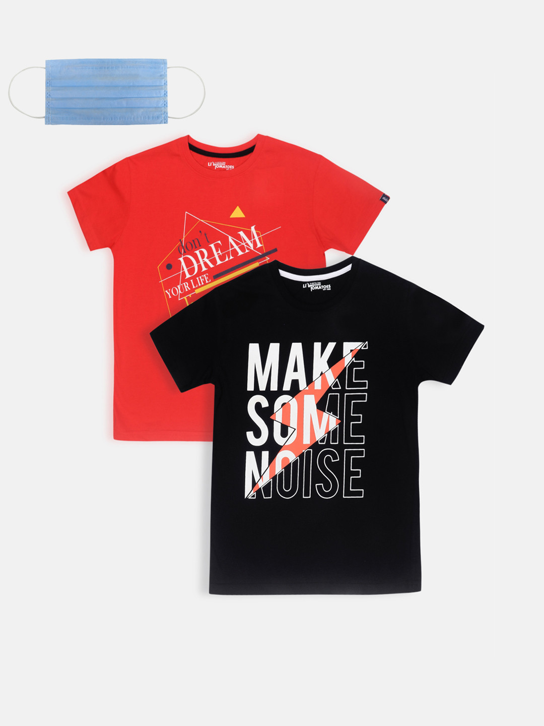 Lil Tomatoes Boys Pack Of 2 Red  Black Printed Round Neck Pure Cotton T-shirt