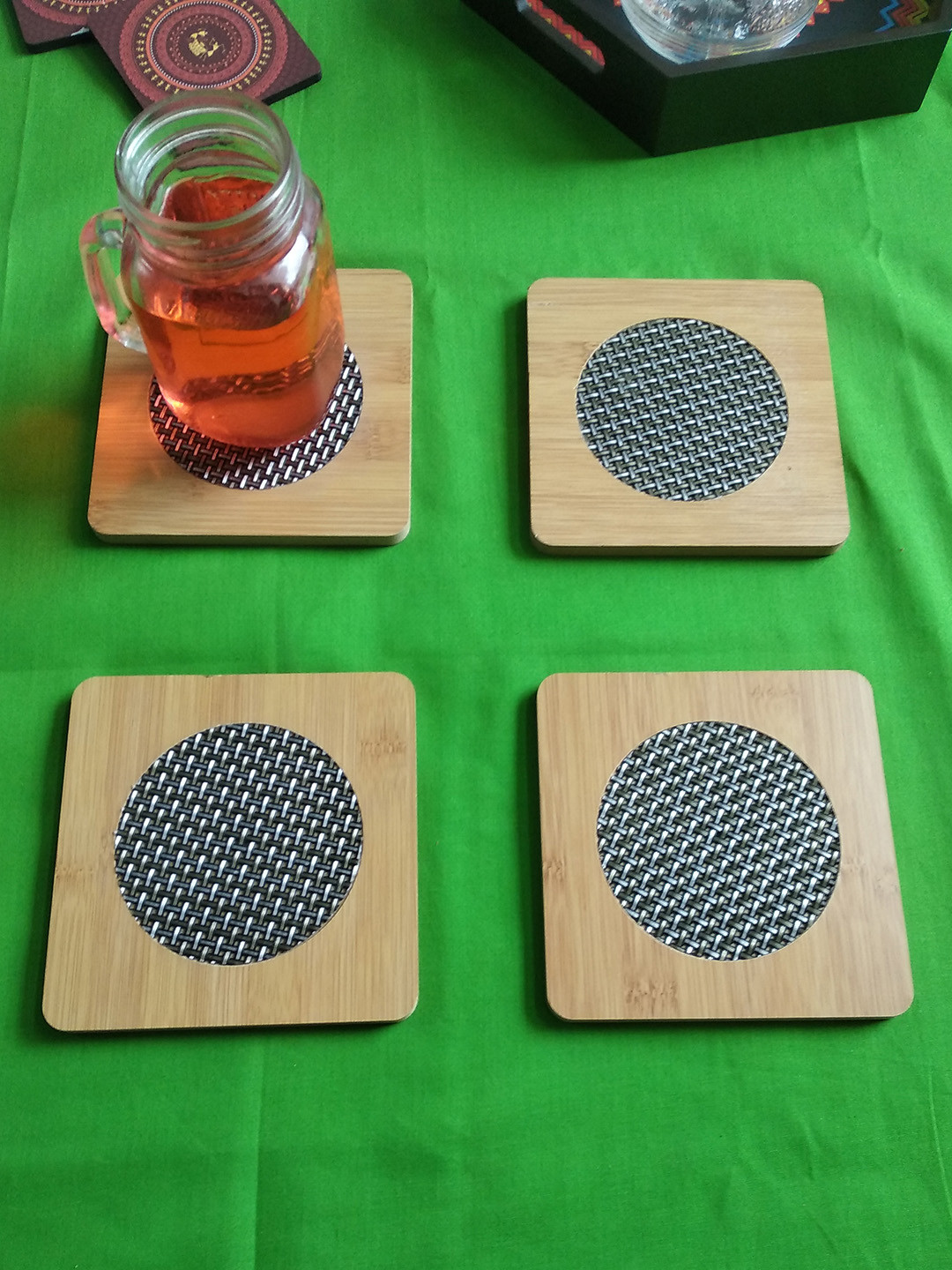 CRAYTON Set of 4 Brown & Black Square Mesh Pattern Coasters