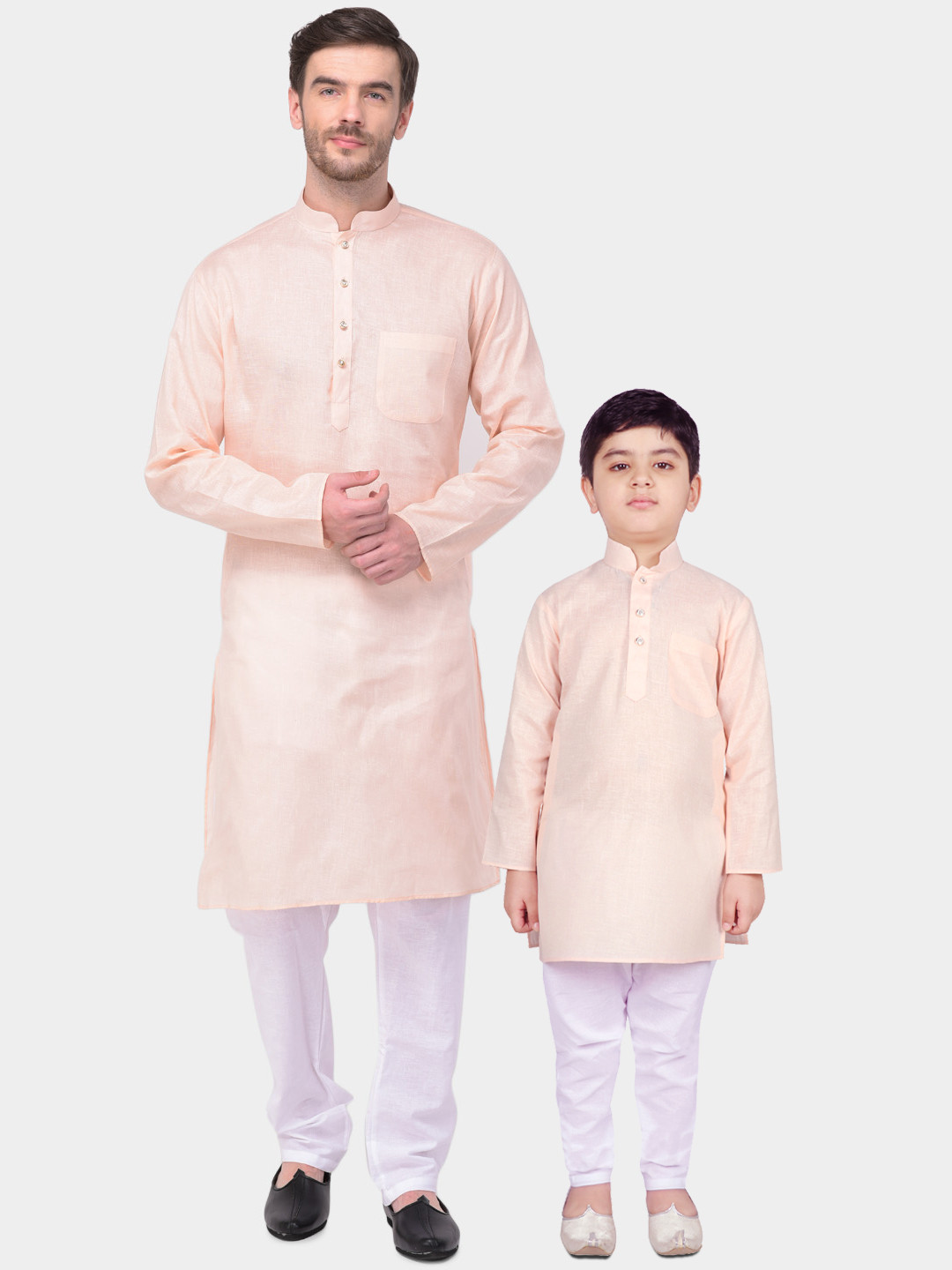 SG YUVRAJ Boys Peach-Coloured Self Design Kurta with Pyjamas