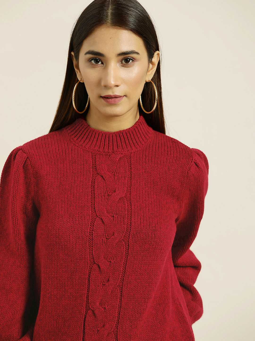 INVICTUS Women Red Cable Knitted Pullover