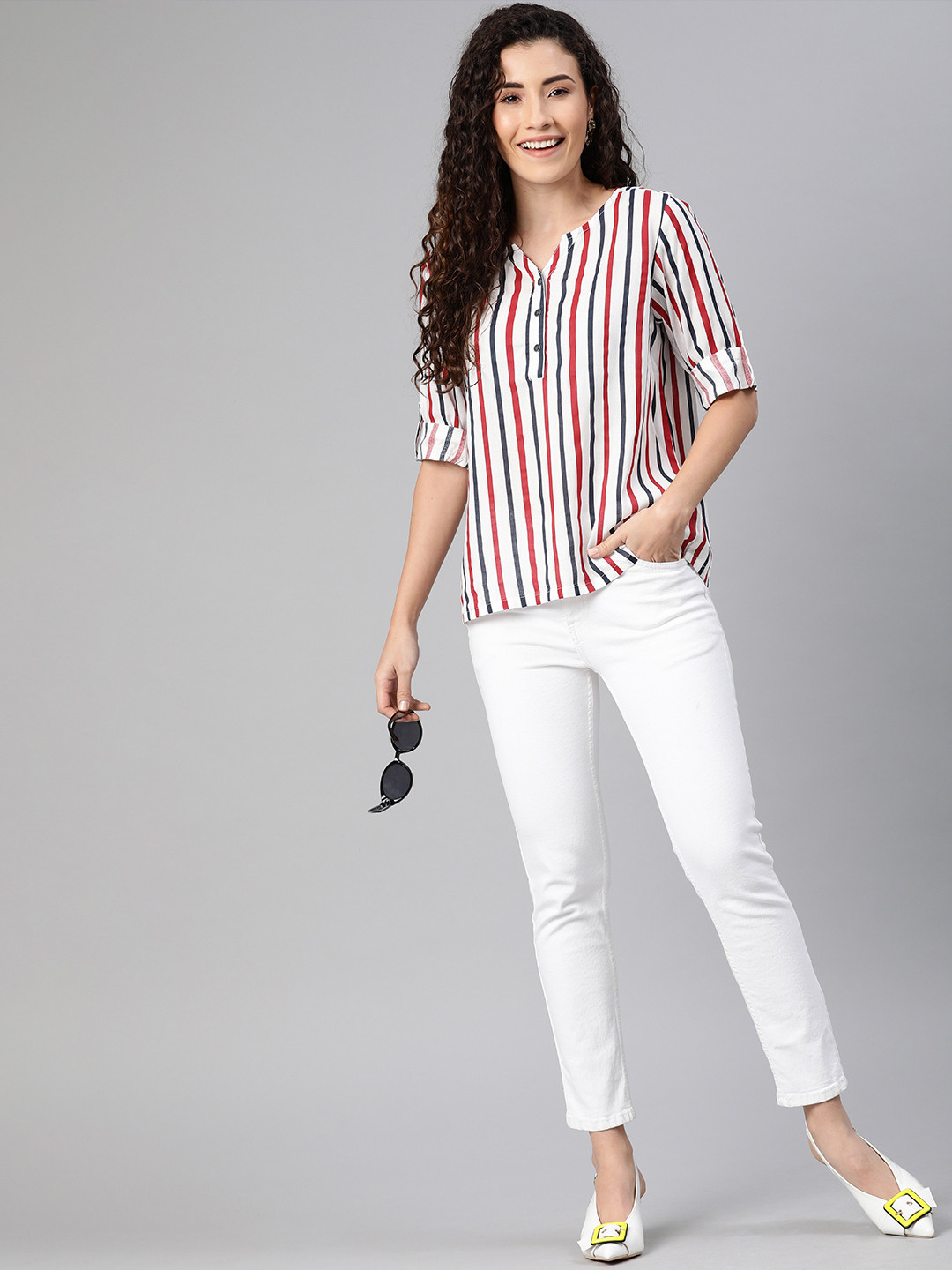 HERE&NOW White Striped Shirt Style Top