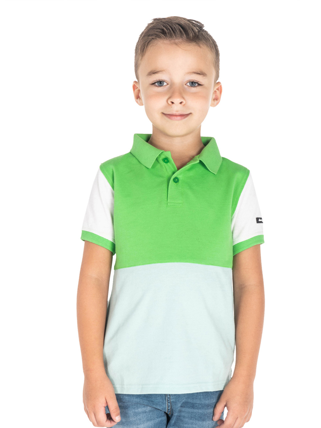 Cherry Crumble Boys Green Colourblocked Tokyo Polo T-shirt