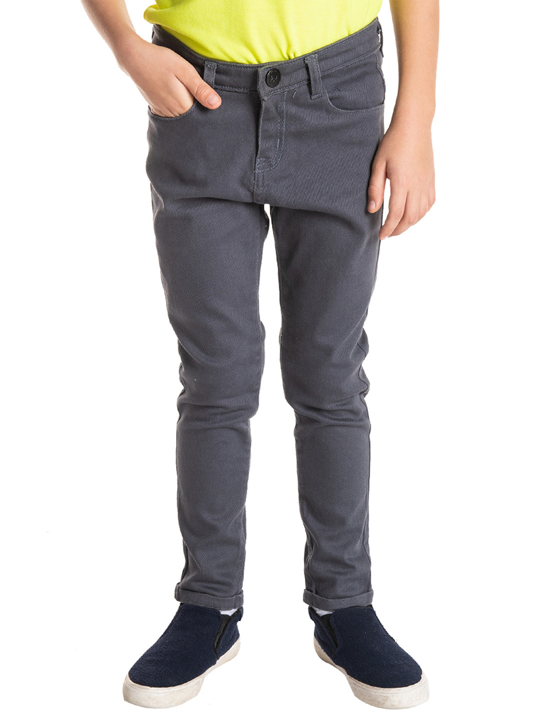 Cherry Crumble Kids Grey Relaxed Slim Fit Solid Denim Trousers