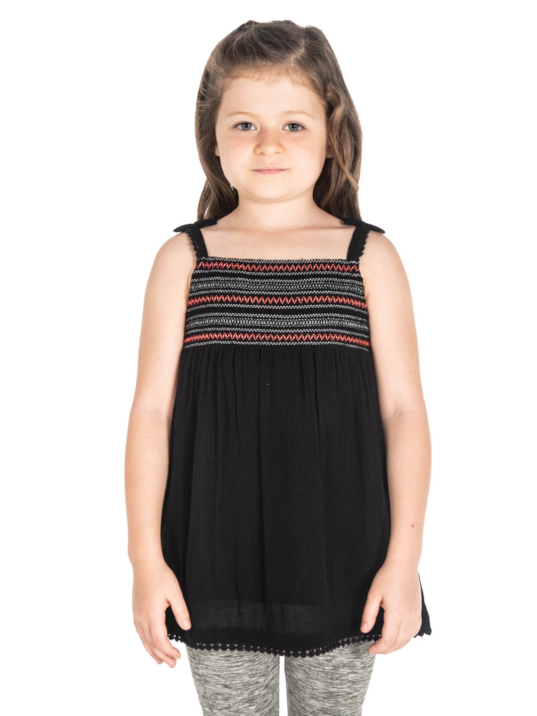 Cherry Crumble Girls Black & White Thread-Work A-Line Pure Cotton Top