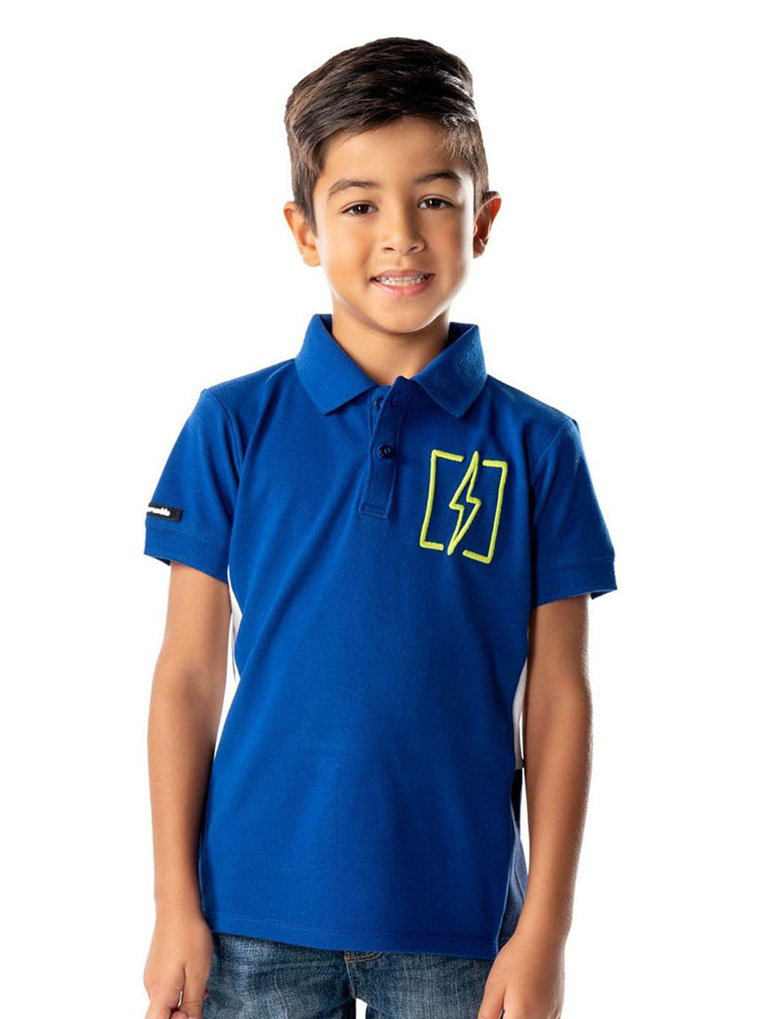 Cherry Crumble Boys Blue Solid Lightning Polo T-shirt