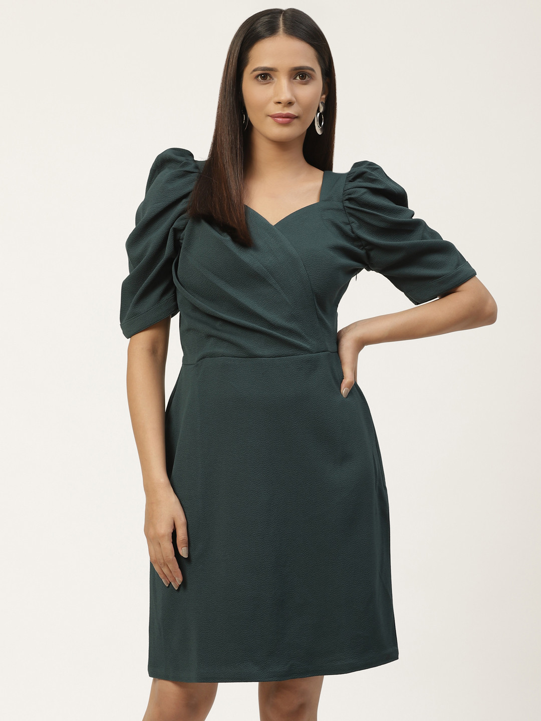 WoowZerz Women Teal Green Solid Wrap Dress