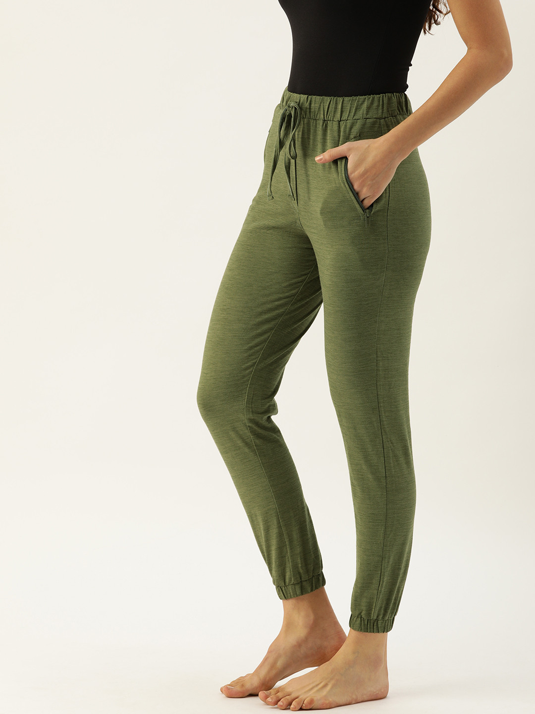 Clt.s Women Olive Green Slim Fit Solid Lounge Pants
