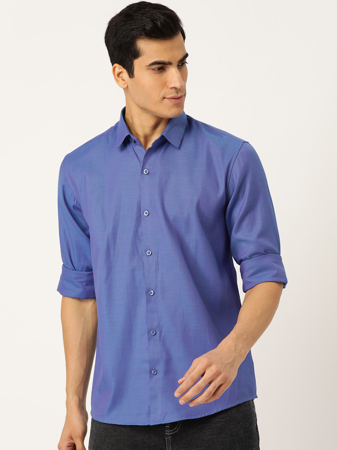 SOJANYA Men Blue Dual-Tone Classic Regular Fit Self design Smart Casual Shirt