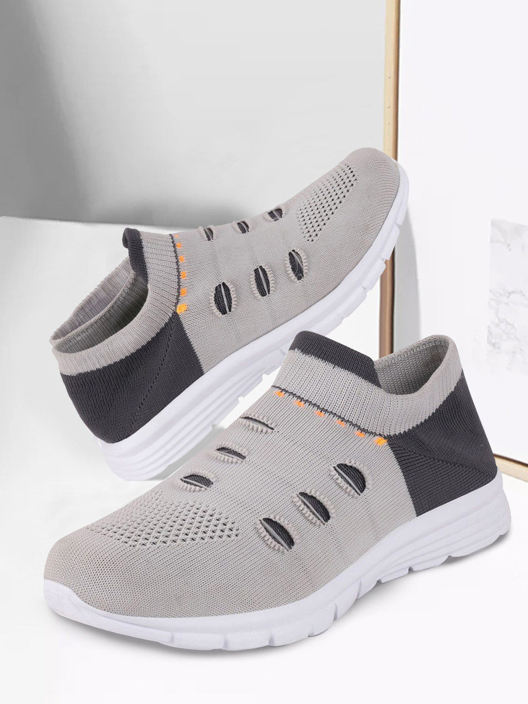 FAUSTO Women Grey Mesh Walking Shoes