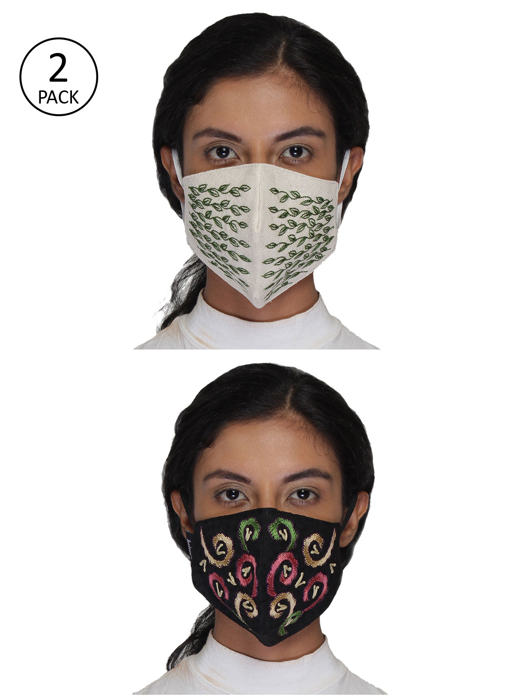 Anekaant Women 2 Pcs Reusable 3-Ply Embroidered Fashion Cloth Masks