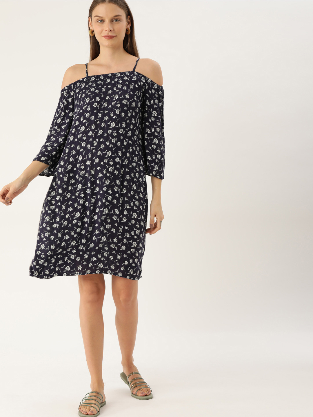 Lee Cooper Women Navy Blue Printed A-Line Dress