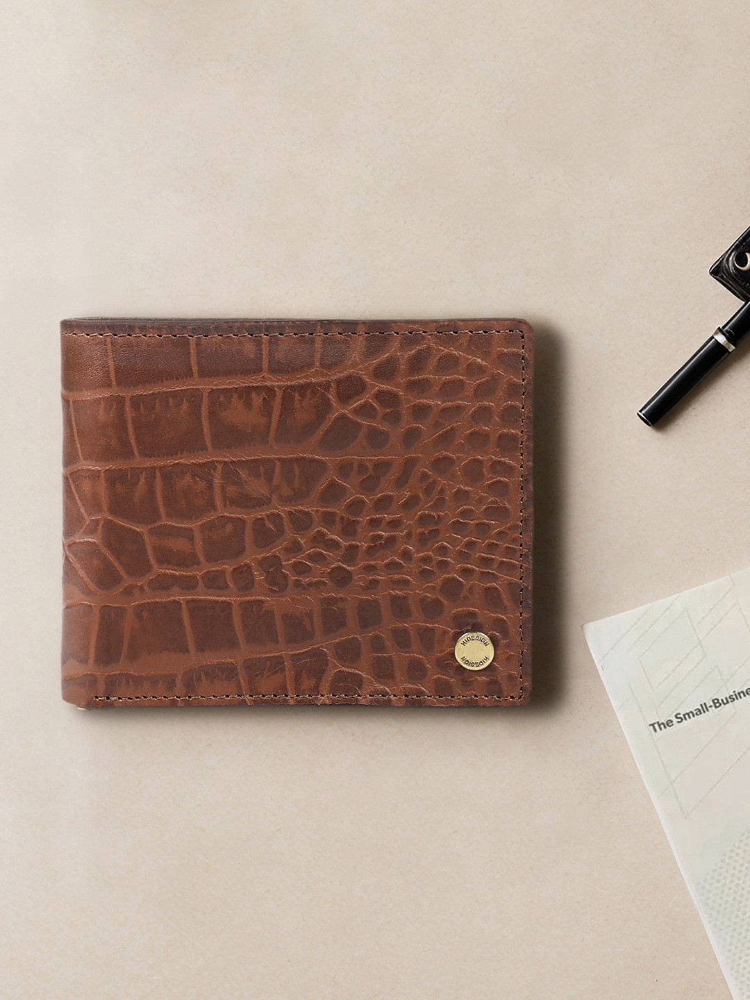 Hidesign Men Tan-Brown Crocodile Skin Textured Leather Money Clip