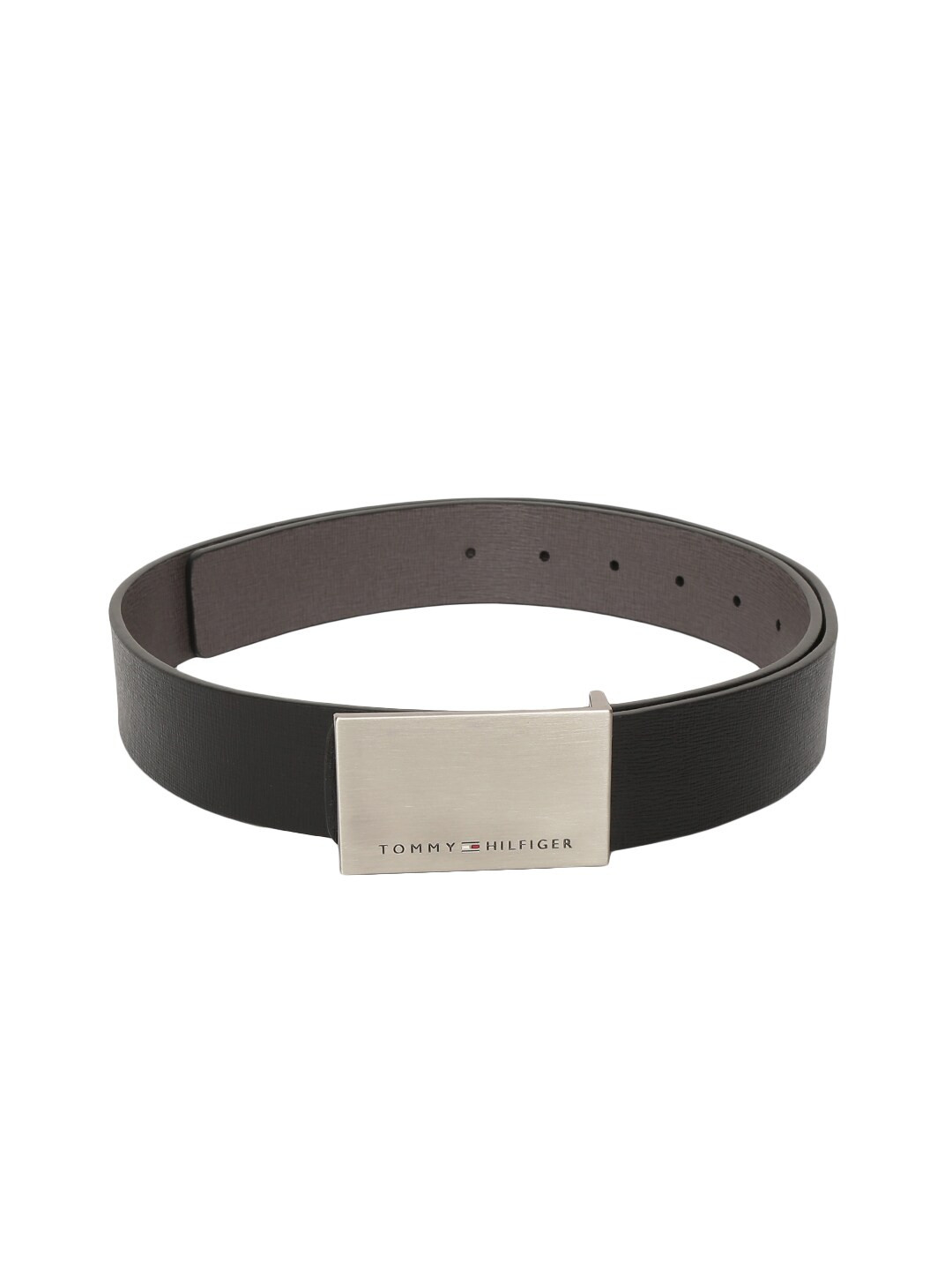 Tommy Hilfiger Unisex Black & Grey Textured Reversible Leather Belt