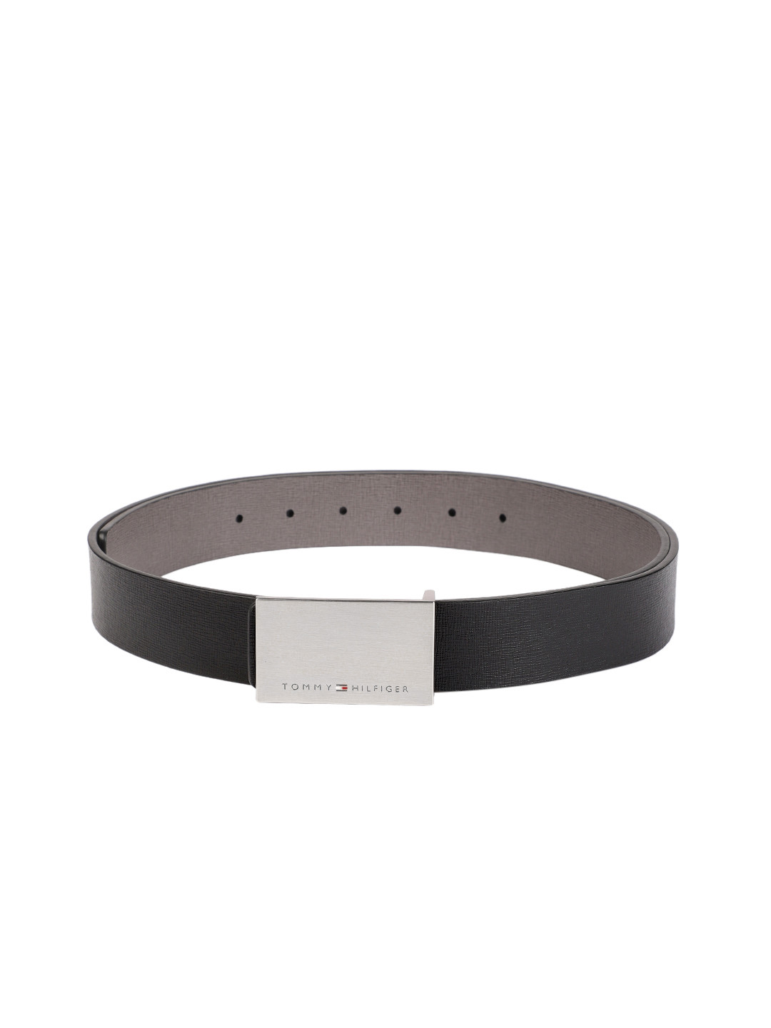 Tommy Hilfiger Unisex Black & Grey Textured Reversible Leather Belt