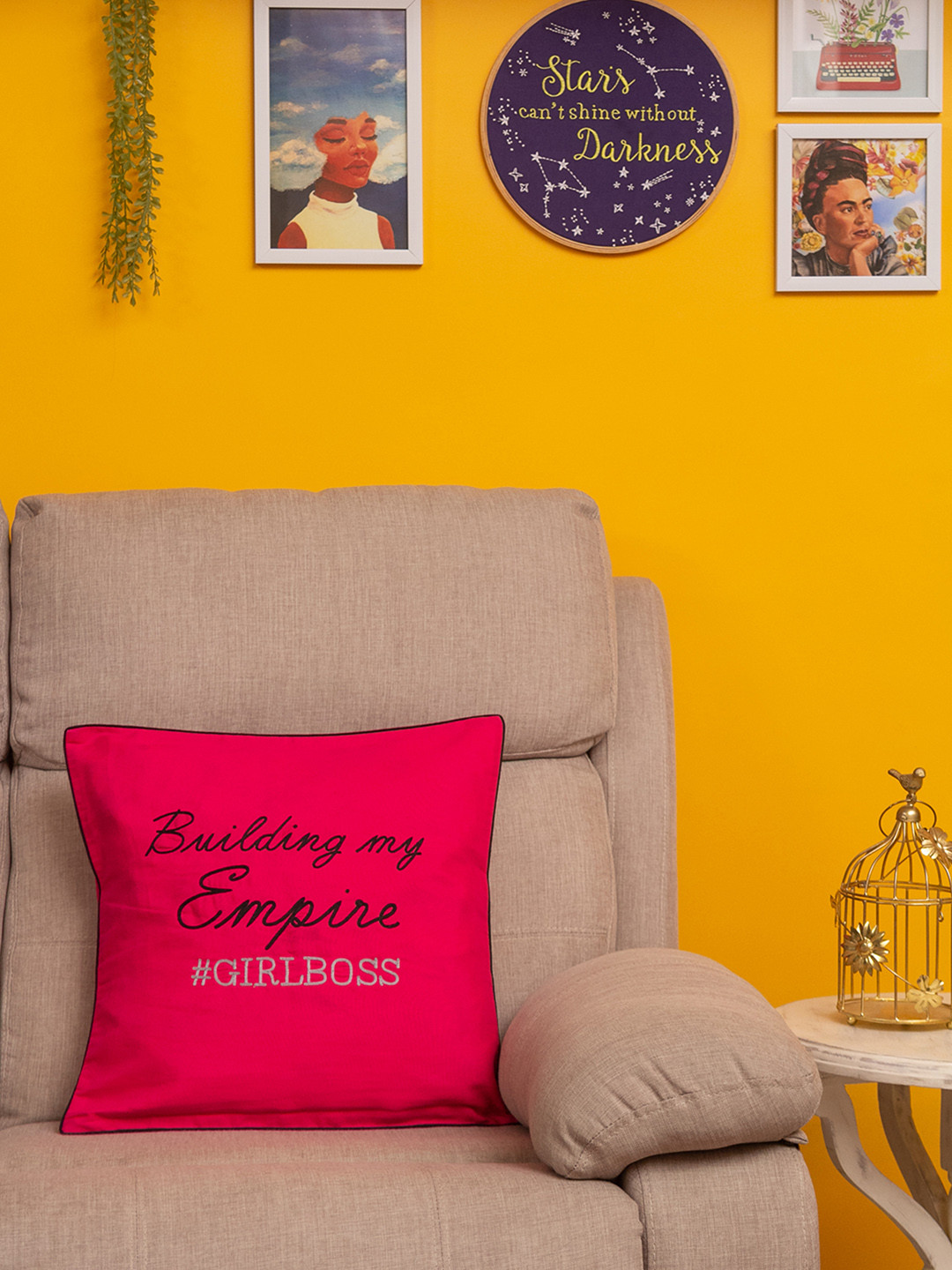 BandBox Pink Typography Cotton Breathable Square Cushion Cover -16x16In