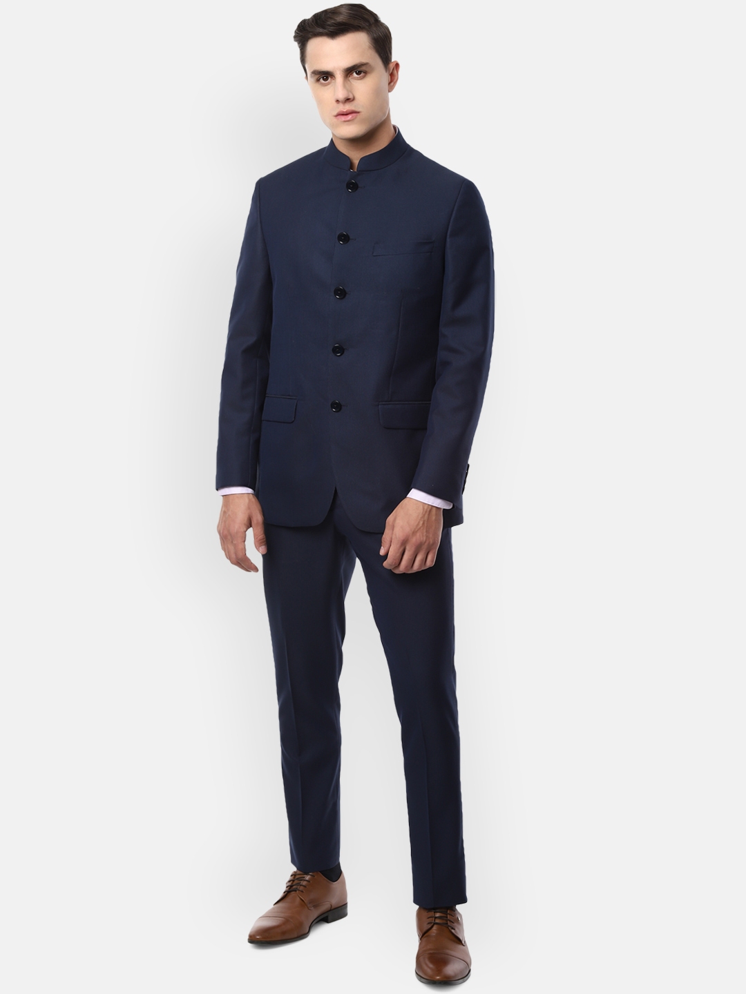 Buy Louis Philippe Men Navy Blue Self Design Bandhgala Formal Suit Suits for Men 12072234 Myntra