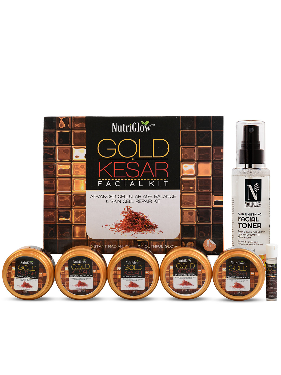 NutriGlow Gold Kesar Facial Kit 250 g + 10 ml & Skin Whitening Facial Toner 100 ml