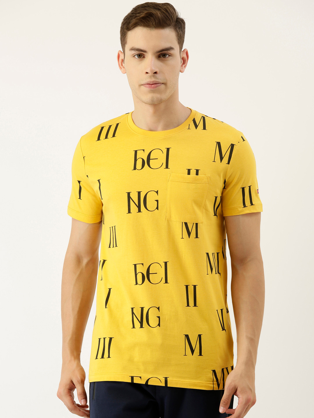 Being Human Men Yellow Printed Round Neck T-shirt