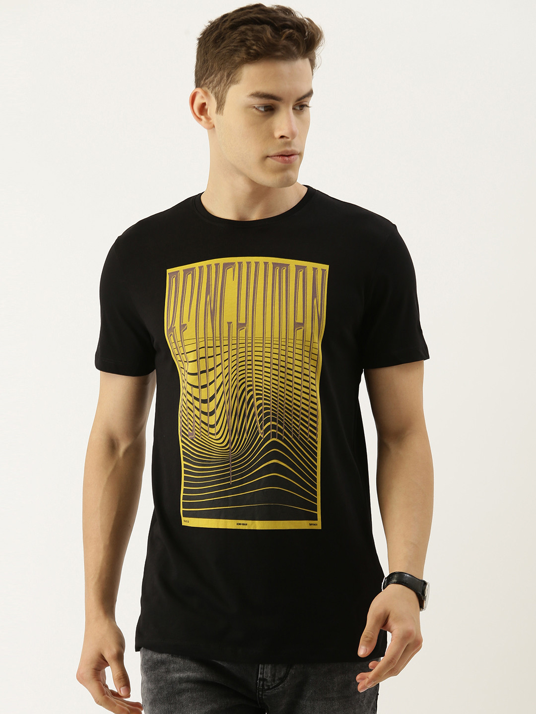 Being Human Men Black Printed Round Neck T-shirt